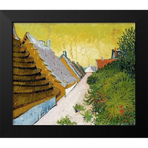 Farmhouses at Saintes-Maries Black Modern Wood Framed Art Print by Van Gogh, Vincent