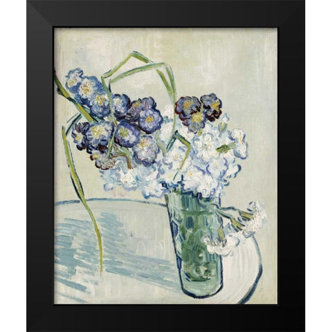 Still Life, Vase of Carnations Black Modern Wood Framed Art Print by Van Gogh, Vincent