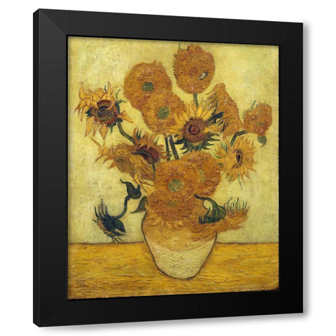 Vase with Fifteen Sunflowers, 1889 Black Modern Wood Framed Art Print by Van Gogh, Vincent
