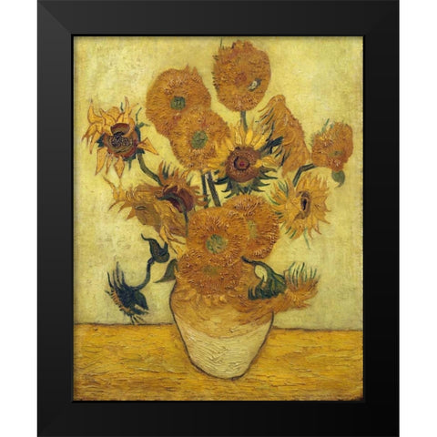 Vase with Fifteen Sunflowers, 1889 Black Modern Wood Framed Art Print by Van Gogh, Vincent
