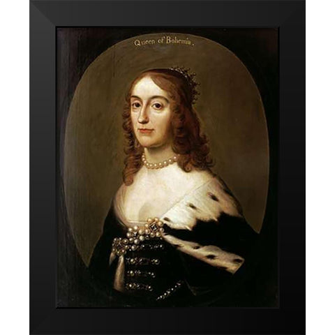 Portrait of Elizabeth, Queen of Bohemia Black Modern Wood Framed Art Print by Van Honthorst, Gerrit