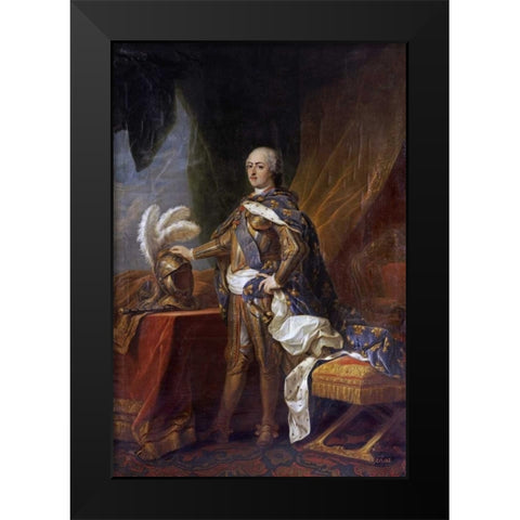Portrait of King Louis XV of France and Navarre Black Modern Wood Framed Art Print by Van Loo, Charles Andre