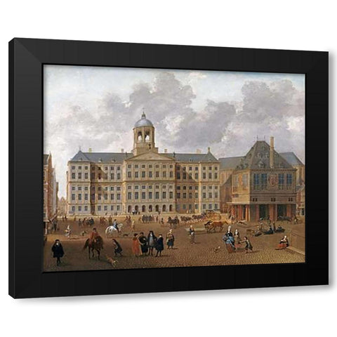 The Town Hall On The Dam, Amsterdam Black Modern Wood Framed Art Print by Van Nickele, Isaac