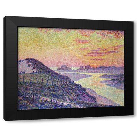 Sunset at Ambleteuse, Pas De Calais Black Modern Wood Framed Art Print by Van Rysselberghe, Theo