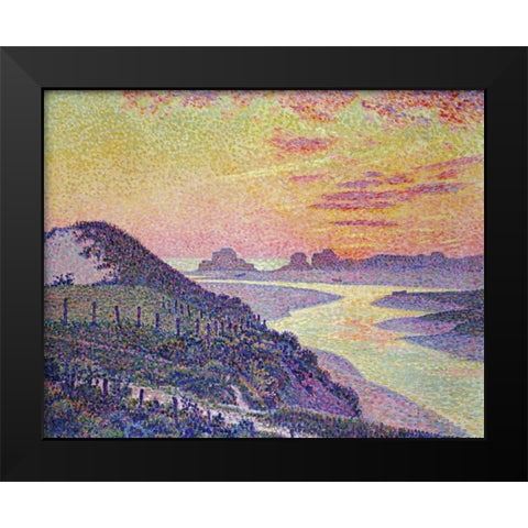 Sunset at Ambleteuse, Pas De Calais Black Modern Wood Framed Art Print by Van Rysselberghe, Theo