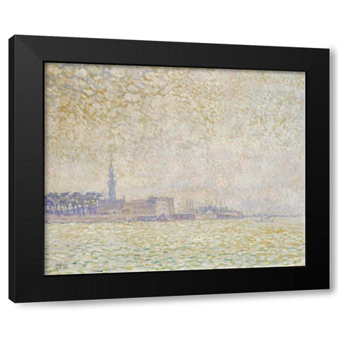 A View of Veere, Misty Morning Black Modern Wood Framed Art Print by Van Rysselberghe, Theo