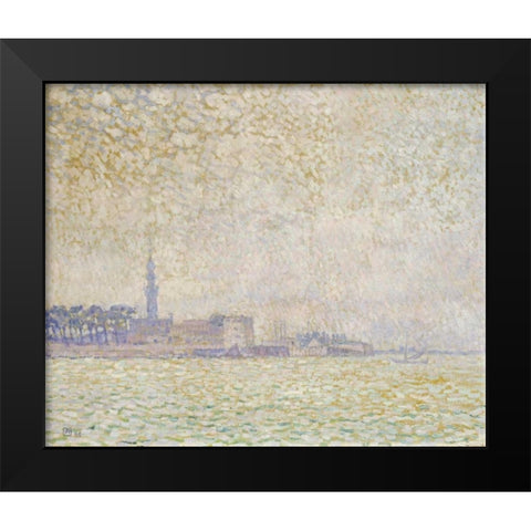 A View of Veere, Misty Morning Black Modern Wood Framed Art Print by Van Rysselberghe, Theo