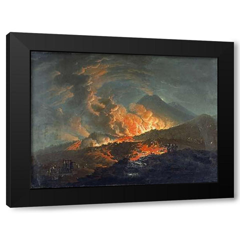 Vesuvius Erupting at Night Black Modern Wood Framed Art Print with Double Matting by Volaire, Jacques Antoine