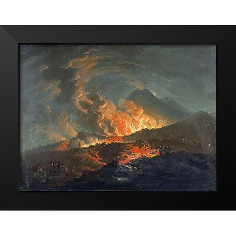 Vesuvius Erupting at Night Black Modern Wood Framed Art Print by Volaire, Jacques Antoine