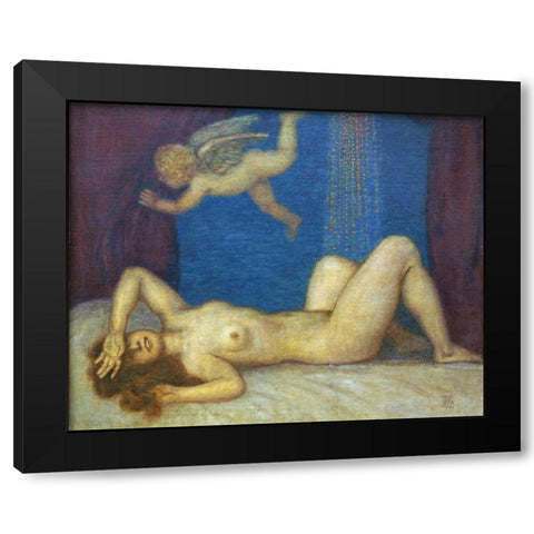 Danae and The Golden Shower Black Modern Wood Framed Art Print by Von Stuck, Franz