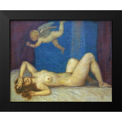 Danae and The Golden Shower Black Modern Wood Framed Art Print by Von Stuck, Franz