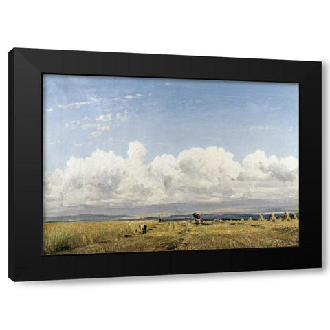 Building Haystacks Black Modern Wood Framed Art Print by Wells, William Page Atkinson