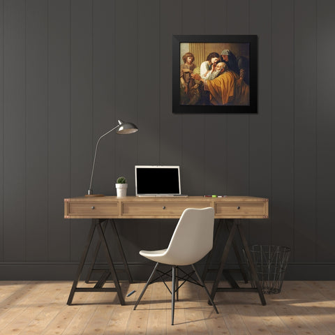 Tobias Curing His Fathers Blindness Black Modern Wood Framed Art Print by West, Benjamin