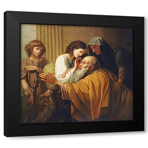 Tobias Curing His Fathers Blindness Black Modern Wood Framed Art Print by West, Benjamin