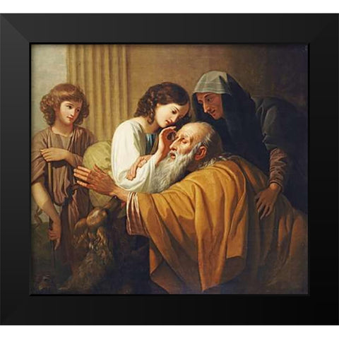 Tobias Curing His Fathers Blindness Black Modern Wood Framed Art Print by West, Benjamin
