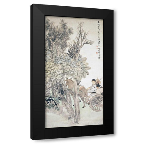 Deer Pulling a Chariot Black Modern Wood Framed Art Print with Double Matting by Yi, Ren