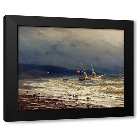 Off The Turkish Coast Black Modern Wood Framed Art Print with Double Matting by Aivasowsky, Ivan Konstantinovich