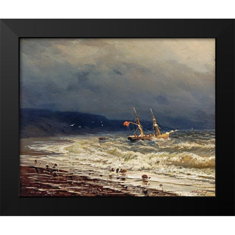 Off The Turkish Coast Black Modern Wood Framed Art Print by Aivasowsky, Ivan Konstantinovich