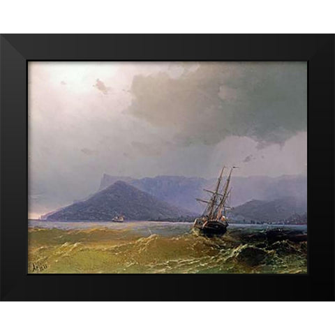 Sailing Off The Crimean Coast Black Modern Wood Framed Art Print by Aivasowsky, Ivan Konstantinovich