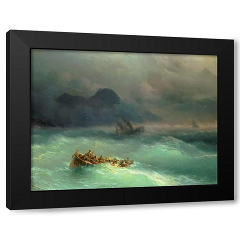 The Shipwreck Black Modern Wood Framed Art Print with Double Matting by Aivasowsky, Ivan Konstantinovich