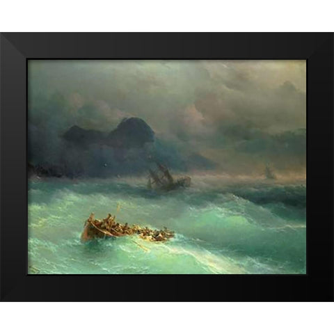 The Shipwreck Black Modern Wood Framed Art Print by Aivasowsky, Ivan Konstantinovich