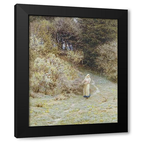 In The Primrose Wood Black Modern Wood Framed Art Print by Allingham, Helen