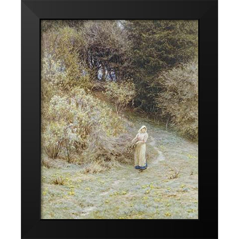 In The Primrose Wood Black Modern Wood Framed Art Print by Allingham, Helen