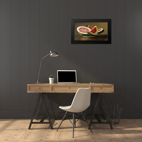 Still Life With Watermelon Black Modern Wood Framed Art Print by American School