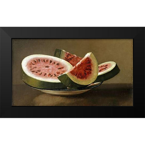 Still Life With Watermelon Black Modern Wood Framed Art Print by American School