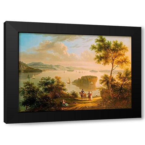 The Hudson River Black Modern Wood Framed Art Print with Double Matting by American School