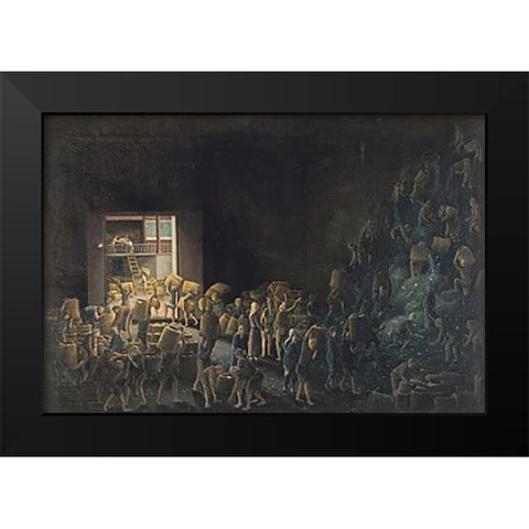 Tea Manufacture in the First Process Black Modern Wood Framed Art Print by Anglo-Chinese School