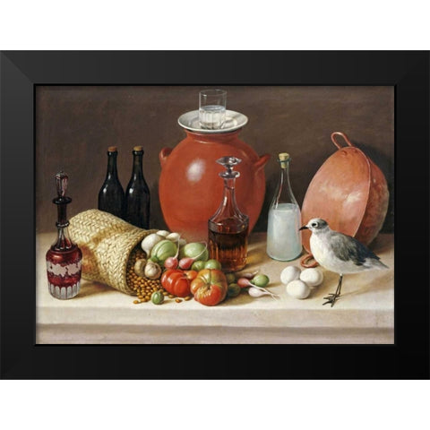 Still Life With a Bird and a Pitcher Black Modern Wood Framed Art Print by Arrieta, Jose Agustin