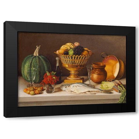 Still Life With Fish and a Pumpkin Black Modern Wood Framed Art Print by Arrieta, Jose Agustin