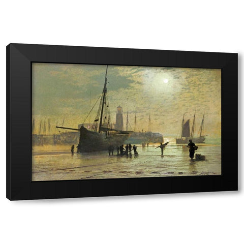 The Lighthouse at Scarborough Black Modern Wood Framed Art Print by Atkinson, John Grimshaw