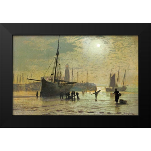 The Lighthouse at Scarborough Black Modern Wood Framed Art Print by Atkinson, John Grimshaw