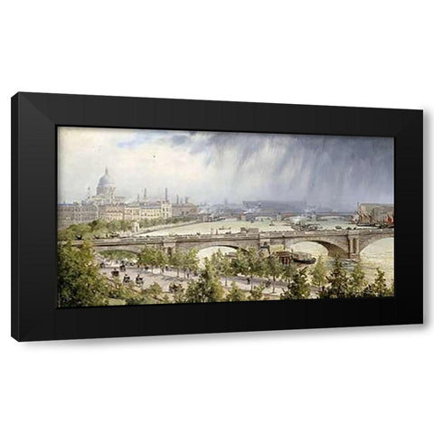 St Pauls From Waterloo Bridge Black Modern Wood Framed Art Print by Ballin, Auguste