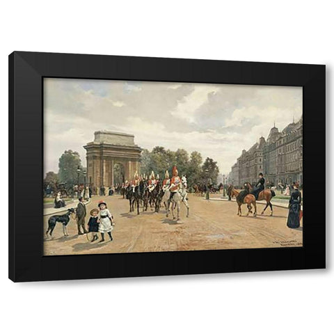 The Life Guards Passing Hyde Park Corner, London Black Modern Wood Framed Art Print by Baratti, Felippo
