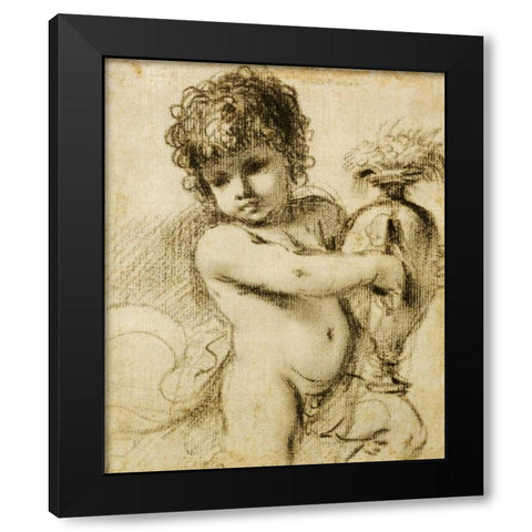 A Putto With a Vase Black Modern Wood Framed Art Print with Double Matting by Barbieri, Giovanni Francesco