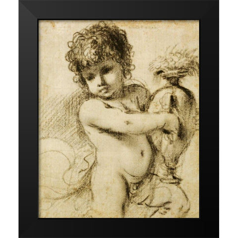 A Putto With a Vase Black Modern Wood Framed Art Print by Barbieri, Giovanni Francesco