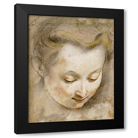 The Head of a Woman Black Modern Wood Framed Art Print with Double Matting by Barocci, Frederico