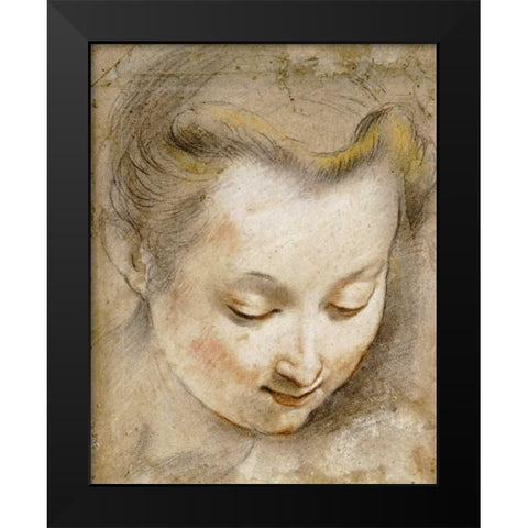 The Head of a Woman Black Modern Wood Framed Art Print by Barocci, Frederico