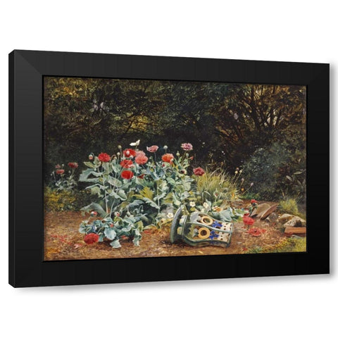 Summer Flowers In a Quiet Corner of a Garden Black Modern Wood Framed Art Print by Bates, David
