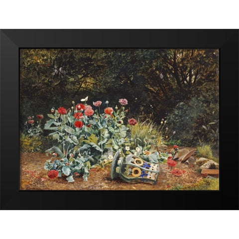 Summer Flowers In a Quiet Corner of a Garden Black Modern Wood Framed Art Print by Bates, David