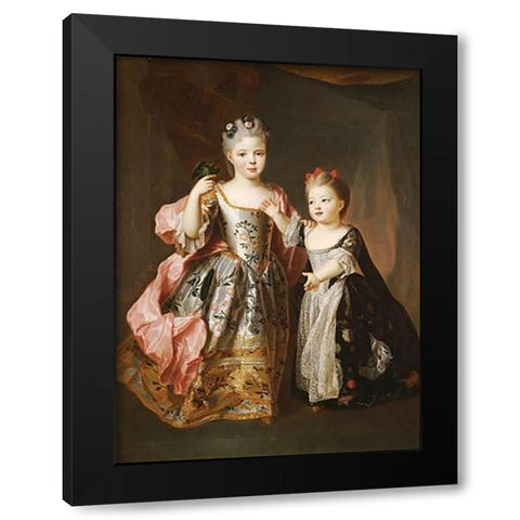Portrait of Two Young Girls Black Modern Wood Framed Art Print with Double Matting by Belle, Alexis-Simon