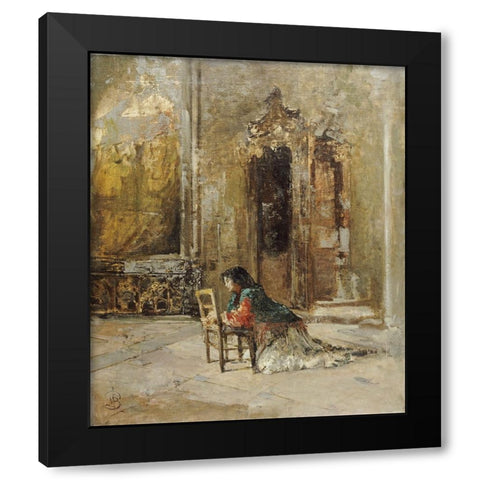 A Woman at Prayer In a Church Black Modern Wood Framed Art Print by Bianchi, Mose