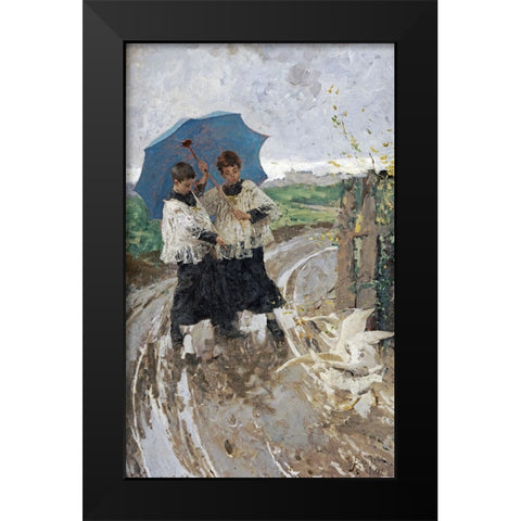 The Return From The Festival Black Modern Wood Framed Art Print by Bianchi, Mose