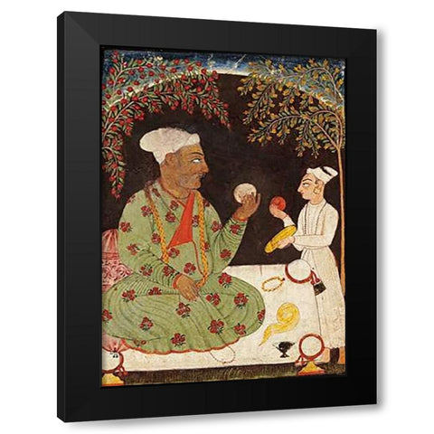 Portrait of Raja Dhiraj Pal of Basholi Black Modern Wood Framed Art Print by Bilaspur
