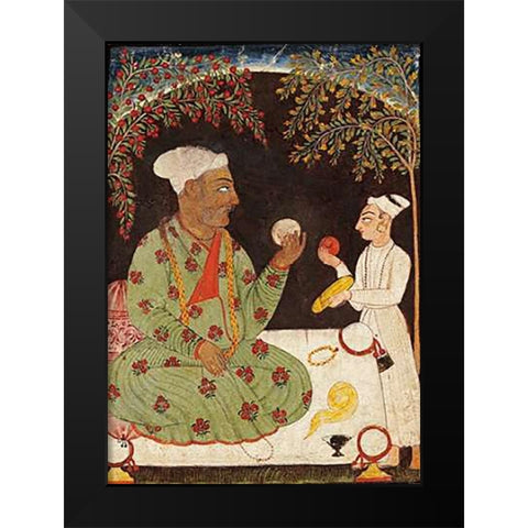 Portrait of Raja Dhiraj Pal of Basholi Black Modern Wood Framed Art Print by Bilaspur