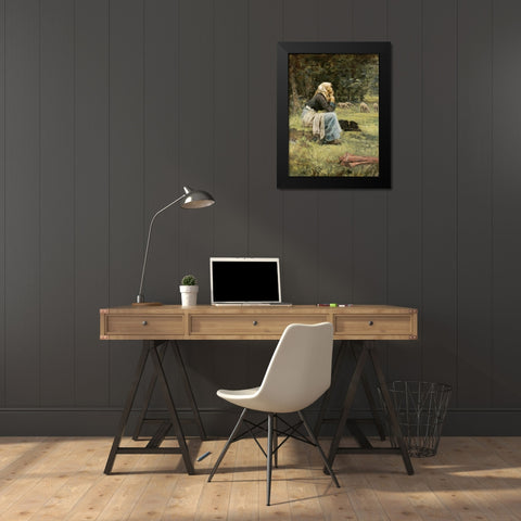 A Young Shepherdess Black Modern Wood Framed Art Print by Billet, Pierre