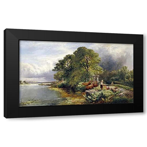 On The Thames Black Modern Wood Framed Art Print with Double Matting by Boddington, Henry John